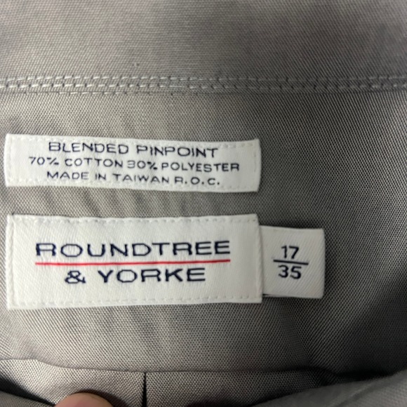 Roundtree & Yorke Dress Shirt Gray Blended Pinpoint Button Down Collar Sz 17 35 - Picture 5 of 9